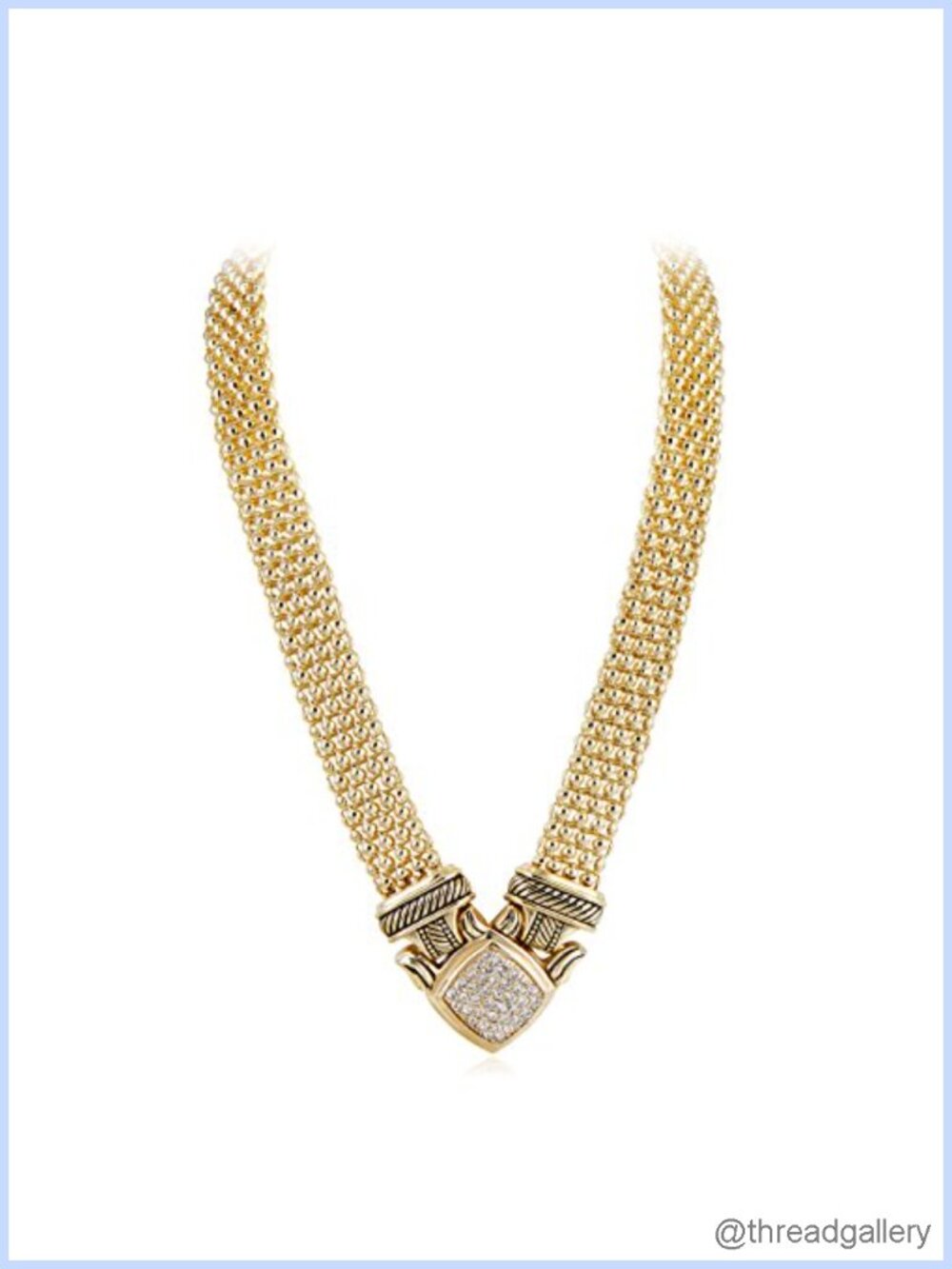 Gold Tone Popcorn Chain Necklace 48cm Pave Rhinestone Magnetic Clasp Elegant